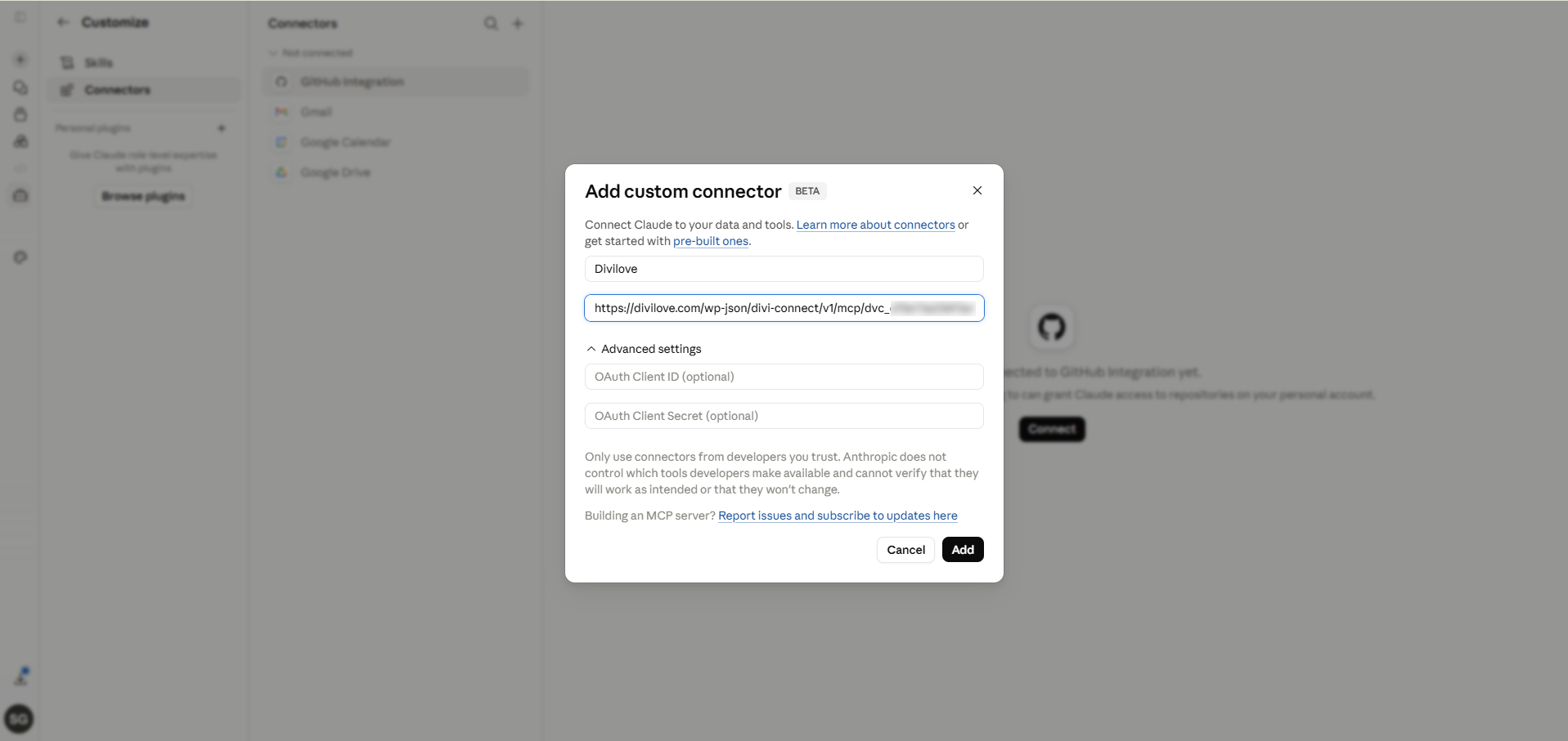 Paste your connector URL